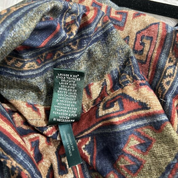 VTG Lauren Ralph Lauren Brown Colorful Aztec Native Ruffle Blouse Sleeveless M - Picture 9 of 10